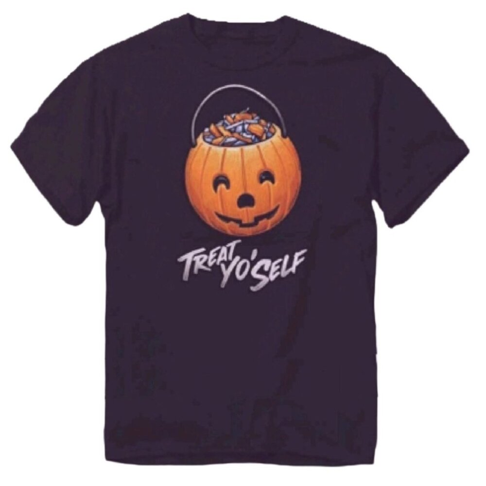 Treat Yo’ Self Halloween Pumpkin Short Sleeve T-Shirt NEW Fast Ship